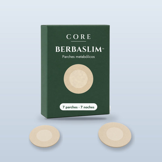 Caja de Berbaslim™ Metabolic Patches de Core con dos parches redondos beige al frente