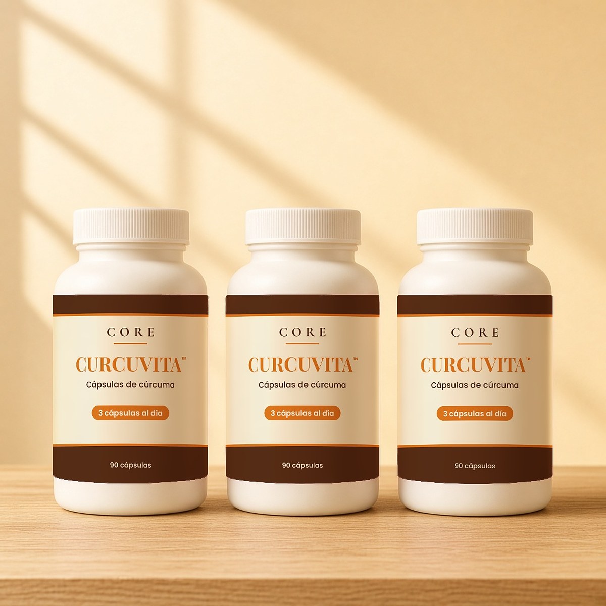3 paquetes de Curcuvita™: tres frascos de cápsulas de cúrcuma