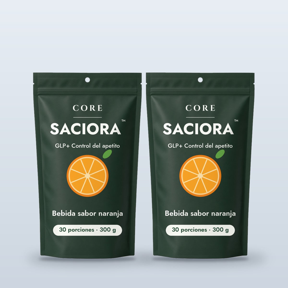 2 paquetes de Saciora™ GLP+ Appetite Control: dos bolsas lado a lado